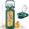 kytffu 64oz Glass Straw Water Bottle, Ink Green, 2L, Leakproof, Motivational, Fitness, Travel, Sports, Camping, Gifting