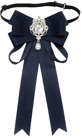 SUNTRADE Frauen Bowknot Strass Band Schleife Brosche Vorgebunden Hals Krawatte Party Hochzeit Weihnachten Geschenke Zeremonie (Marineblau)