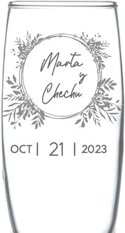 Cocholate - Coupe de cava personnalisée en verre - 21cls- Coupes de champagne personnalisées pour les mariés - Cadeau de mariage, célébration, mariage d'or ou mariage d'argent (Fleurs, 1)