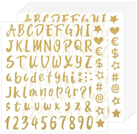 Mozeat Lens 10 Pcs Gold Glitter Alphabet Letter Stickers for Scrapbooking, DIY Crafts, Art Making, Grad Cap Decoration