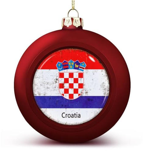 Yelolyio Kroatien Länderflagge Weihnachtskugeln Ornamente Weihnachten Kroatien Hängende Kugel Deko für Weihnachtsbäume, Urlaubsparty Neujahr Geschenk