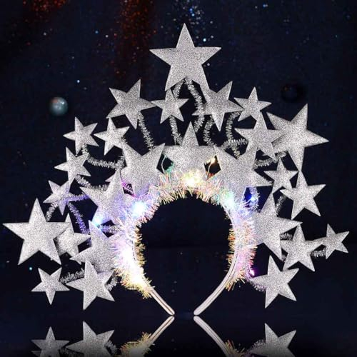 Zoestar Leuchtender Heiligenschein Haarreif mit LED Sternen - Haarschmuck für Damen und Mädchen (Silber)