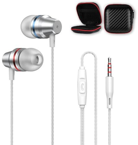 kolodosa Auricolari con filo metallico Cuffie Cuffie Microfono Microfono Driver Bass High Pack Telefono Android Qualità Auricolari Cuffie con Filo Cuffie Telefoni Migliori Audifonos Volume - Argento