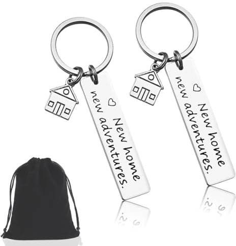Porte-clés Couple Maison Personnalisé - 2 pièces - cadeau pour la pendaison de crémaillère - Nouveaux Propriétaires - Nouvelle Maison, Nouvelles Aventures - Présent idéal pour une première maison