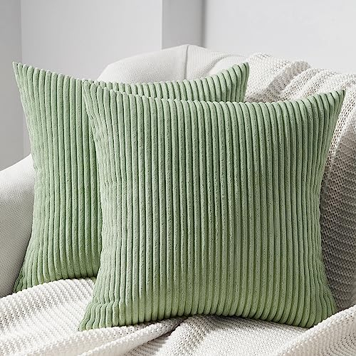 Topfinel Kissenbezüge 30x30 grün Kordsamt 2er Set gestreiftes Muster Kissenbezug Kissenhülle für Dekokissen Sofakissen Couchkissen Dekokissen Zierkissenbezug Deko Kissen Wohnzimmer Schlafzimmer