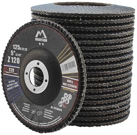 Merryland Dischi Lamellari 125 Ferro Metallo per Smerigliatrice Angolare, 125mm Grana 120 T29 Disco Lamellare 20 Pezzi, Corindone Zirconio Blu Acciaio INOX Dischi Abrasivi, Craft-Line FC1108614-20