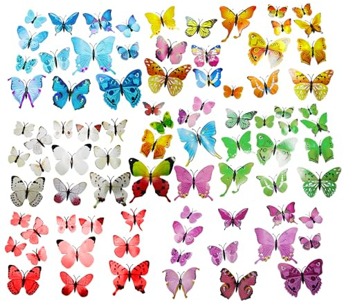 84 Stück Schmetterlingsdekorationen, 3D-Schmetterlinge, selbstklebende Schmetterlingsdekorationen, Raumdekoration, Basteldekoration, Tischdekoration, Schmetterlings-Wandaufkleber, bunte Schmetterlings
