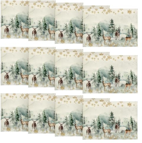 Artoid Mode Kiefern Elch Schneeflocken Weihnachten Platzsets 12er Set, 30x45cm Winter Urlaub Bankett Tischsets Platzdeckchen Küche Party Deko