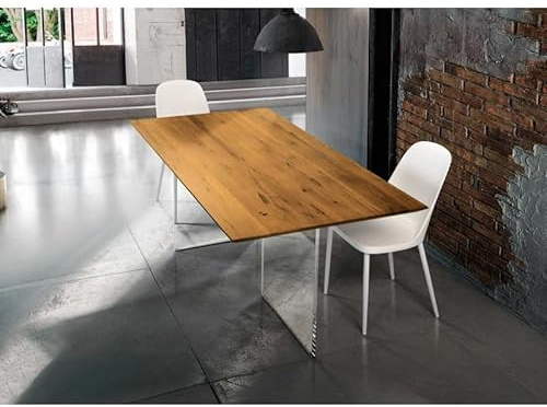Mar.c.a. Design - Moderner fester Tisch mit Platte aus massivem Eichenholz und Sockel aus Glas - 3 Größen erhältlich - Dicke der Tischplatte 4 cm (160 x 90 x 75 H)