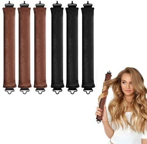 6 Stück Hitzefreie Lockenwickler,Lockenwickler über Nacht Locken Ohne Hitze Heatless Curls Band Lockenwickler über Nacht Mit Haken Haare über Nacht Locken(Schwarz Und Braun)