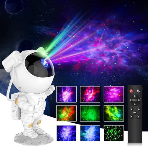 Bomkim Astronautes Projecteur LED Motif galaxie Ciel étoilé Veilleuse,Projecteur Ciel Etoile avec télécommande Galaxy Projector Plafond,pour Décoration des Chambres,Cadeaux Enfants,et Adultes