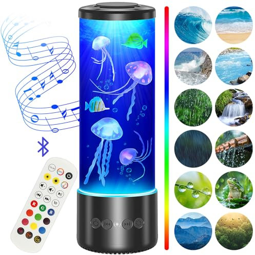Radikor Quallen Lampe mit 12 weißem Rauschen, Jellyfish Lamp mit 10 Farben und Fernbedienung, LED Quallen Aquarium Lampe für Kinder Erwachsene, Quallen Lavalampe für Entspannung Wohndekoration
