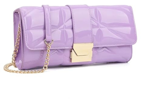 UShopUK Pochette in pelle verniciata con fibbia, stile da sposa, ballo di fine anno, matrimonio, festa, borsetta a mano, Viola / Lilla, medium