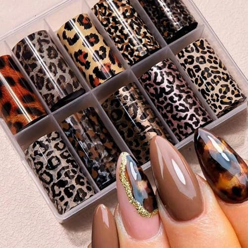Kinretixia 10 Stück Laser Leopard Nagelsticker Set, Einfach Zu Verwenden Nail Art Sticker Für Kreative Nageldesigns, Umweltfreundlich Und Sicher Für DIY Maniküre