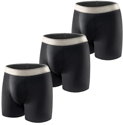 Carer 3 Pcs Cotton Incontinence Pants for Men with Absorbent Pad 150 ML Washable Men's Incontinence Boxer Briefs Leakproof Reusable Design for Moderate Incontinence Black Size L