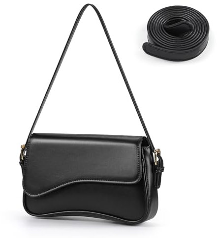 Etercycle Umhängetasche Damen, PU Leder Crossbody Bag mit 2 Schultergurt Vintage Handtasche Y2K Schultertasche für Frauen Trendy Taschen (Schwarz)
