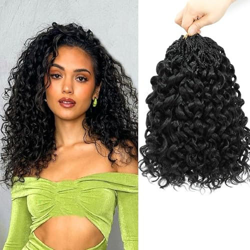 Lanse Gogo Curl Crochet Hair 14 Inch 8 Packs Black Ocean Wave Deep Twist Goddess Box Braids Pre Looped Short Curly Water Wave Synthetic Braiding Hair for Women Girl Kids (1B, 14inch)