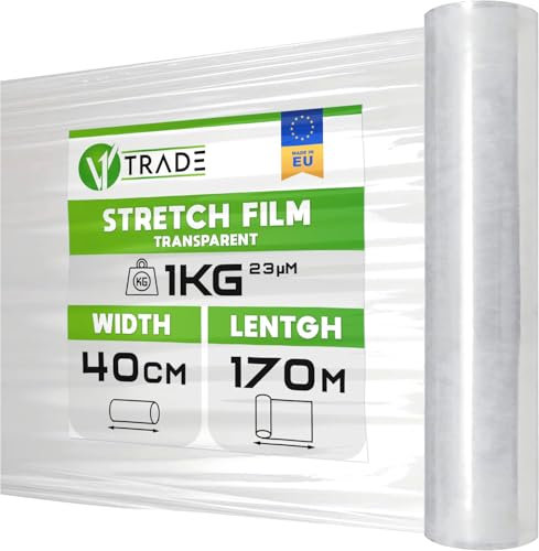 V1 Trade Film Etirable Demenagement - Film Palette Transparent 40cm x 170m - Plastique Protection pour Colis et Meubles