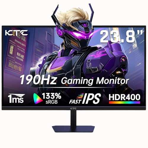 KTC Monitor da gioco da 24 pollici, 180 Hz/190 Hz, monitor per computer FHD per PC con pannello IPS veloce, HDR400, 133% sRGB, filtro Bluelight, 2 porte HDMI e 1 DP, compatibile con Freesync e