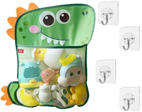MLRUQRX Rangement Jouet Bain Filet Jouet Bain Bebe Dinosaure Organiseur De Jouets De Bain Rangement Jouet Baignoire Filet Jouet Bain De Bébé Rangement De Jouets De Bain Avec 4 Crochets Adhésifs