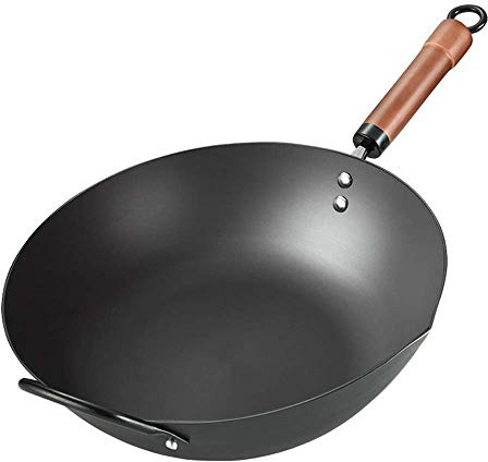 Einfach zu reinigende Pfanne, Pan Iron Pot 32 cm34cm Hand geschmiedetem Eisen Wok Nicht-Stick-Pfanne unbeschichtete Wok Gaskocher Heimküche Non-Stick Pan Wok Wok