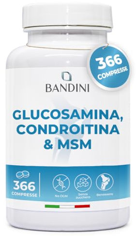 Bandini® Glucosamina Condroitina MSM 366 compresse con Vitamina C | Per Articolazioni e Cartilagini | Formula Completa con 600mg di Glucosamina, 100mg di Condroitina e di MSM per dose giornaliera