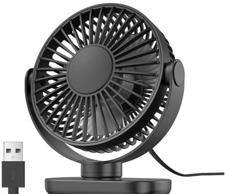 AXFEE USB Ventilator, Mini USB Tischventilator Leise, 360° Rotation Tischventilatoren, 3 Geschwindigkeiten Starker Wind Tischventilator, für Home Office Schlafzimmer Tisch Desktop