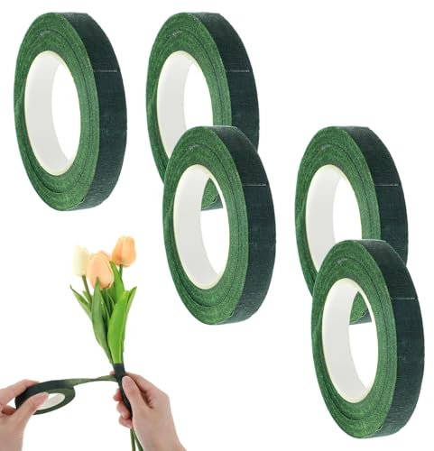 oruola 5 Rolls Green Florist Tape,Flower Tapes,12 MM Florist Tape Green Sticky,Floral Tapes for Bouquet Stem Wrapping and DIY Handcrafts,Vases Artificial Flowers for Wreath