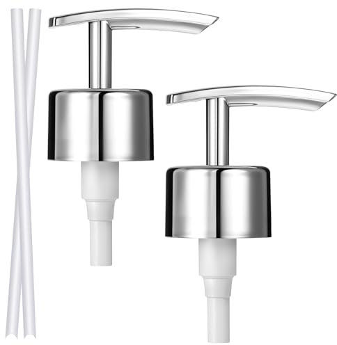 Prasacco 2 Stück Seifenspender Pumpkopf, ABS Seifenspender Ersatzpumpe mit 15 cm Schlauch Seifenpumpe Pumpspender für Shampoo, Duschgel, Handseife, Seifenwasser, Geschirrspülmittel (Silber)