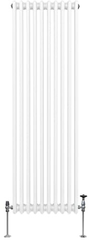 Traditioneller 3-Spalten-Heizkörper 1800 x 472mm | Vertikaler Wandheizkörper | Glänzend Weiß Kohlenstoffstahl | Wohn- Badezimmer Küche [Inkl. Reinigungsbürste, Befestigungsset & Halterungen]