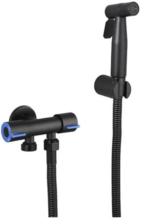 1 Pcs Stainless Steel Bidet Faucet Black Portable Bidet Sprayer Set Single Cold Water Shower Head One in and Two Out Angle Valve (Color : Hose Set)