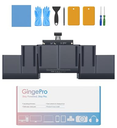 GingePro Replacement Battery for MacBook Pro A1398, 15-Inch, 2013-2015 | Replaces batteries: A1494/A1618, 11.26 V 8700 mAh 98 Wh, fits Retina Late 2013, Mid 2014, Mid 2015, up to 1000 cycles