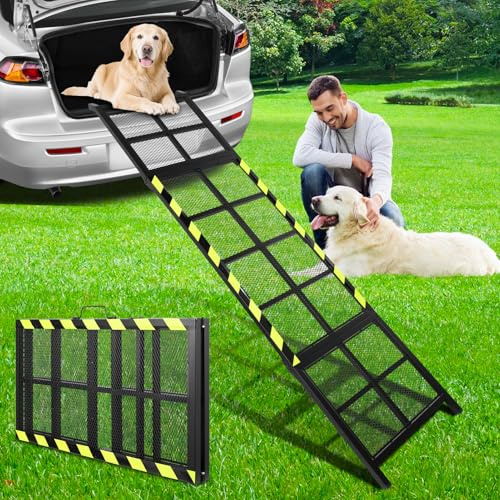 Viugreum 189x50cm Hunderampe Auto Klappbar, Rampe Hund für SUVs und LKWs, hunderampen Tragkraft über 100kg, Hunde Rampe Gitter aus Kohlenstoffstahl, Stabil und rutschfest für große mittelgroße kleine