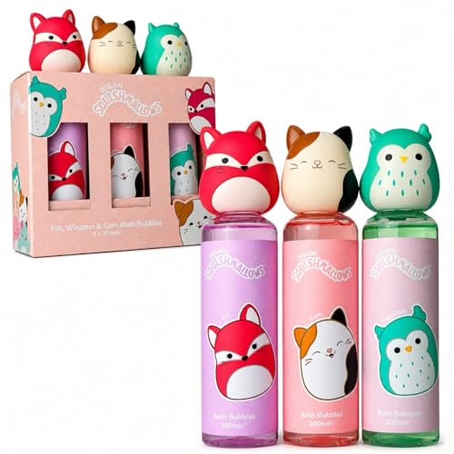 Corsair Toiletries Squishmallows Kids Bubble Bath Gift Set, 3 x 300ml Bubble Baths with Collectible Character Bottles