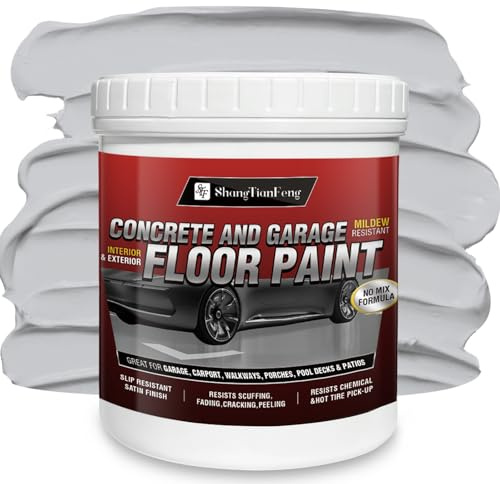 Professional Floor Paint Kit ((Silver Gray ,5 Gallon,800-1000 sq.ft)) - Acrylic Concrete Coating for Garages & Basements | Single Component Formula | Scratch Resistant & Low VOC | Ready-to-Use | Indoor and outdoor compatiblee