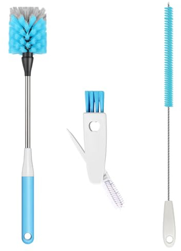 3-in-1Water Bottle Brush, 38 cm Long-Handled Cleaning Brush, Kitchen Scrubber, With Straw Cleaner，Lid Cleaner, Suitable for Water Bottles, Cups, Glasses, Baby Bottles, Blue