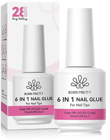 BORN PRETTY Gel Nail Glue 6 in 1 Super Strong Glue Gel 15ml, Compatible with Acrylic, False Nail Tips, Soak off U V LED Curing Needed, Convenient Fast & Long Lasting
