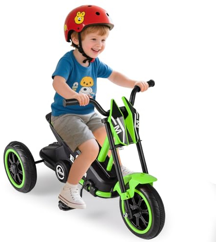 COSTWAY Kinder Dreirad, Kinderdreirad mit Motorrad-Design, 3 robusten Rädern & Fußpedalen, Kinderlaufrad mit Lenker für Jungen & Mädchen ab 3 Jahren, bis 30 kg belastbar (Grün)