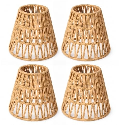 Lampenschirm Rattan, 4 Stück Lampenschirm Hängelampe Schirm Boho Rattan, Lampenschirms Rattans Papierlampenschirm, Gewebt Lampenschirms Für Tischlampe, Stehlampe, Deckenlampe, Pendelleuchten