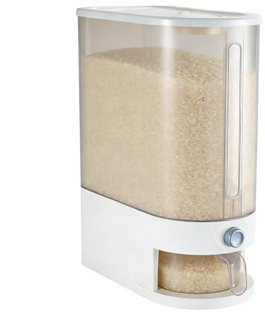 Yuecda Grand distributeur de riz de 10 kg, distributeur de céréales, récipient de stockage alimentaire avec tasse à mesurer, récipients de rangement de cuisine, support de riz domestique pour aliments