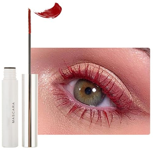 Ultra Fine Mascara Wasserfest Rot, 5D Wimperntusche Lange Wimpern, Red Mascara für Volumen & Definition, Wischfest & Nicht Klumpend Wimperntusche mit Silk Fiber, Glatt Texur, Weihnachten Augen Make Up