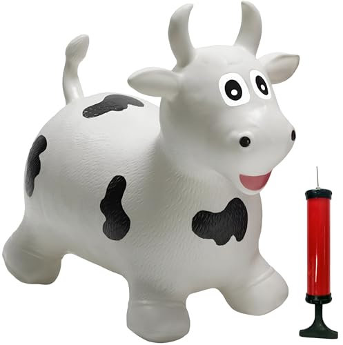 Happy Hopperz Animal Hopper White Bull - One Way Valve Kids Outdoor Toys - Space Hopper for 12 Months to 5 Years - Pump Included - Ideal Indoor and Outdoor Play - Fun Toddler Bouncy Toy