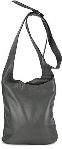 Belli Cross Bag Classic italienische Umhängetasche Damen Ledertasche Handtasche Cross Over Bag in grau - 24x28x8 cm (B x H x T)