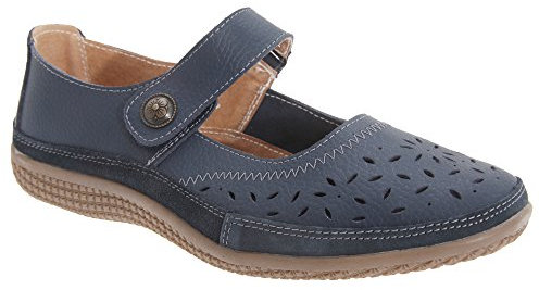 Boulevard Womens/Ladies Wide Fitting Touch Fastening Perforated Bar Shoes (6 UK) (Navy)