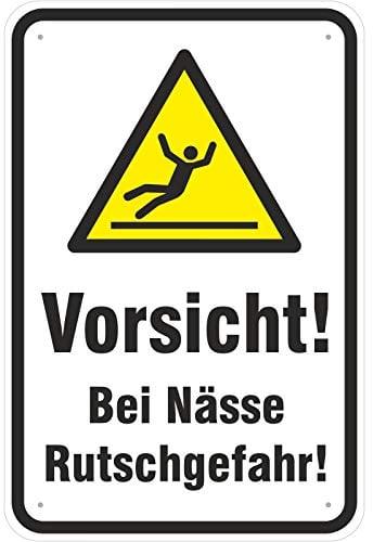 Schild Vorsicht/Achtung bei Nässe Rutschgefahr aus Aluminium-Verbundmaterial 3mm stark 20 x 30 cm