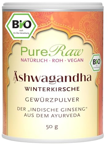 Ashwagandha Pulver Bio (Rohkost Vegan) Schlafbeere Wurzel Winterkirsche Indischer Ginseng - Organic Withania Somnifera Root Powder I PureRaw 50g