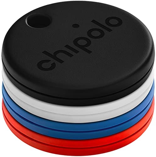 Chipolo ONE - 4 Pack - Key Finder, Bluetooth Tracker for Keys, Backpack, Item Finder, Premium Features, Out of Range Alerts, Works with Chipolo app (iOS & Android compatible) (BLUE, BLACK, RED, WHITE)