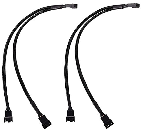 Ainkou 2 PCS PWM Fan Splitter Cable PC Fan Extension Cable Fan Power Adapter (Black Sleeved Braided)