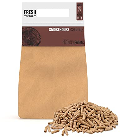 Premium Hickory BBQ Wood Pellets 1.5kg – 100% Natural Fuel for Pizza Ovens, Kamado Grills, BBQ Smokers – Strong Smoky Flavour – Low Moisture, High Heat – Eco-Friendly, Plastic-Free Packaging