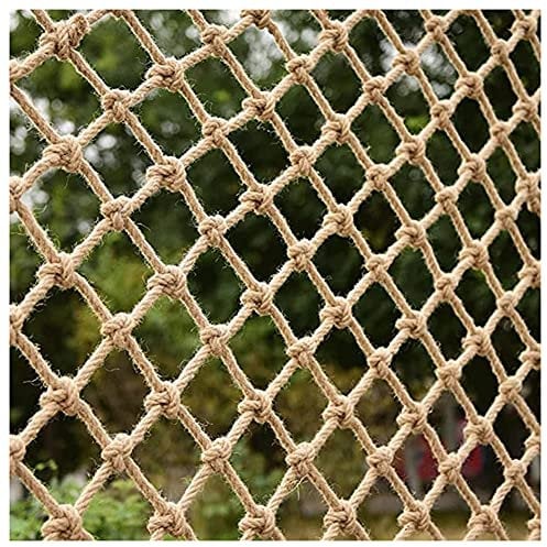 Fishing Net Decor,Child Safety Net, Hemp Rope Decoration Net Hand-Woven Garden Fence Nets Plant Climbing Net Stair Balcony Safety Net Anti-Fall Protection (Color : Beige-6mm, Size : 3x3m)